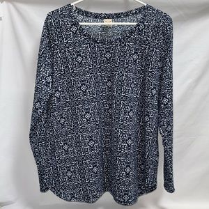 FADED GLORY Womens Navy & White Pull Over Long Sleeve Shirt Size 16-18